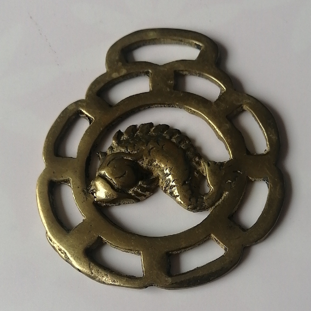 Vintage Horse Brass Dragon Fish Koi Carp Medallion Harness Ornament